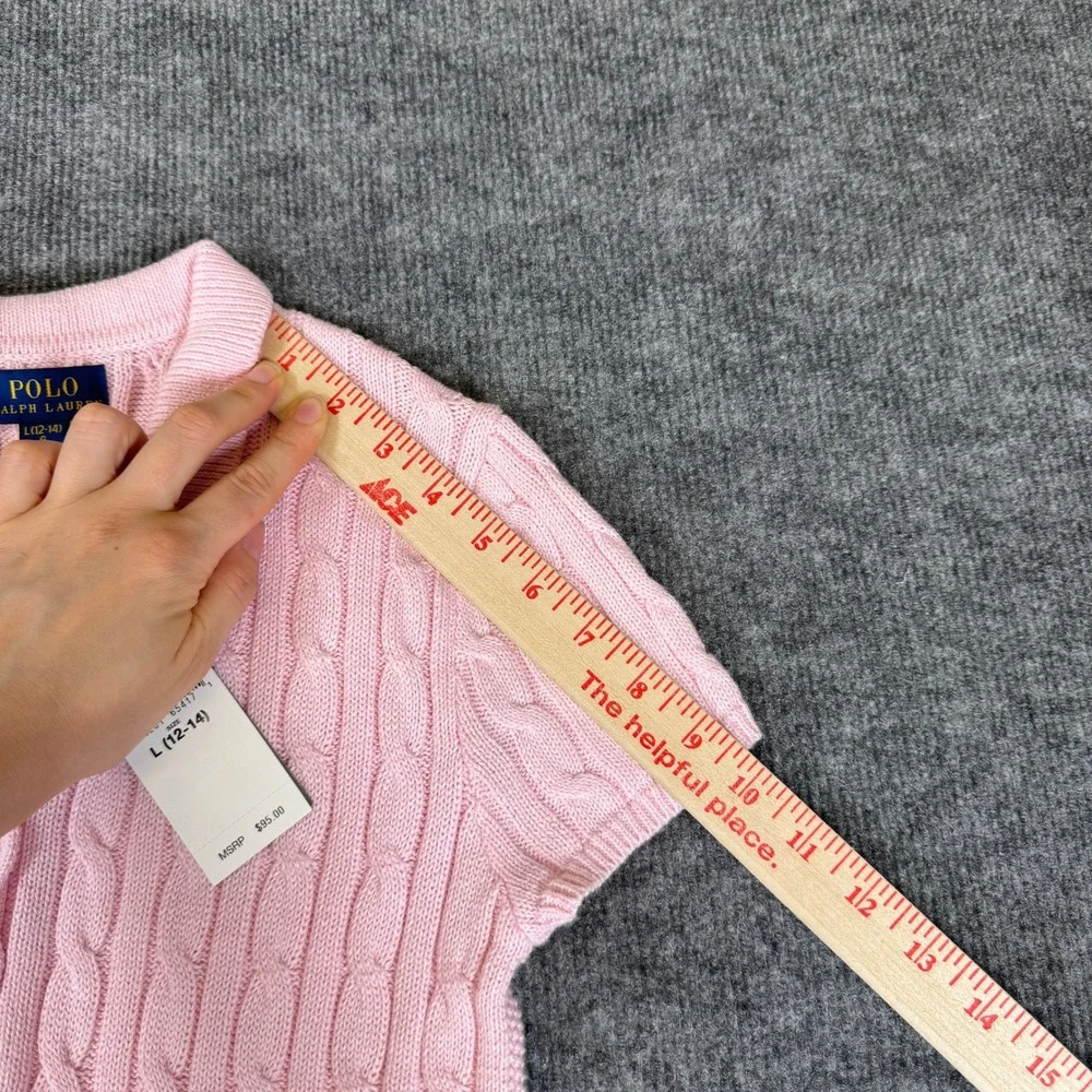 NWT Polo Ralph Lauren Girls Pink Cable Knit Polo Dress Size L 12-14 NWT 3139003